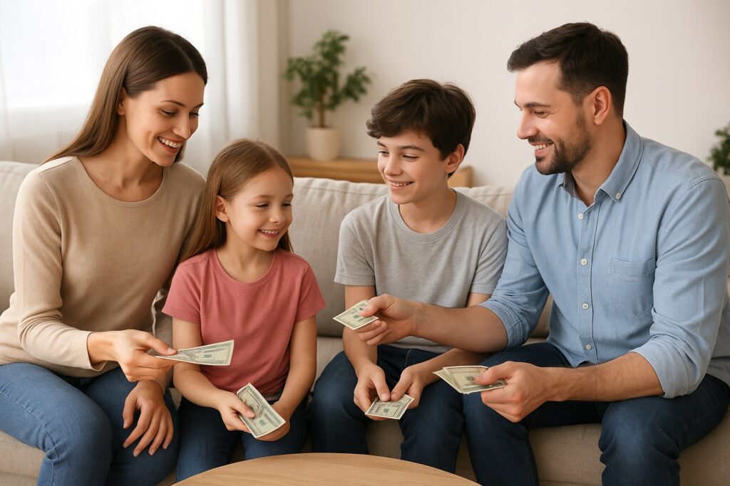 Familias adoptan mesadas educativas para fortalecer la responsabilidad financiera infantil. FOTO: Inteligencia Artificial (ChatGPT).