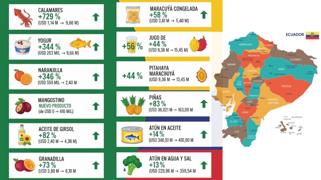 Exportaciones no tradicionales de Ecuador incrementan y llegan a nuevos mercados internacionales. (Gemini)