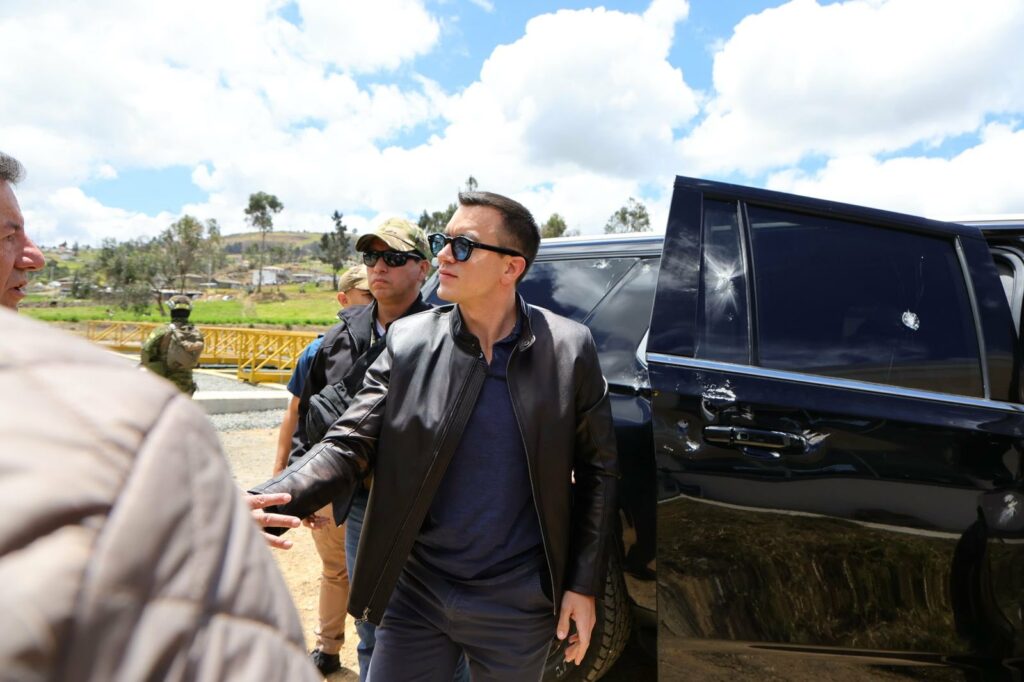 El presidente Daniel Noboa sufrió un ataque en la provincia del Cañar. FOTO: @Presidencia_Ec.