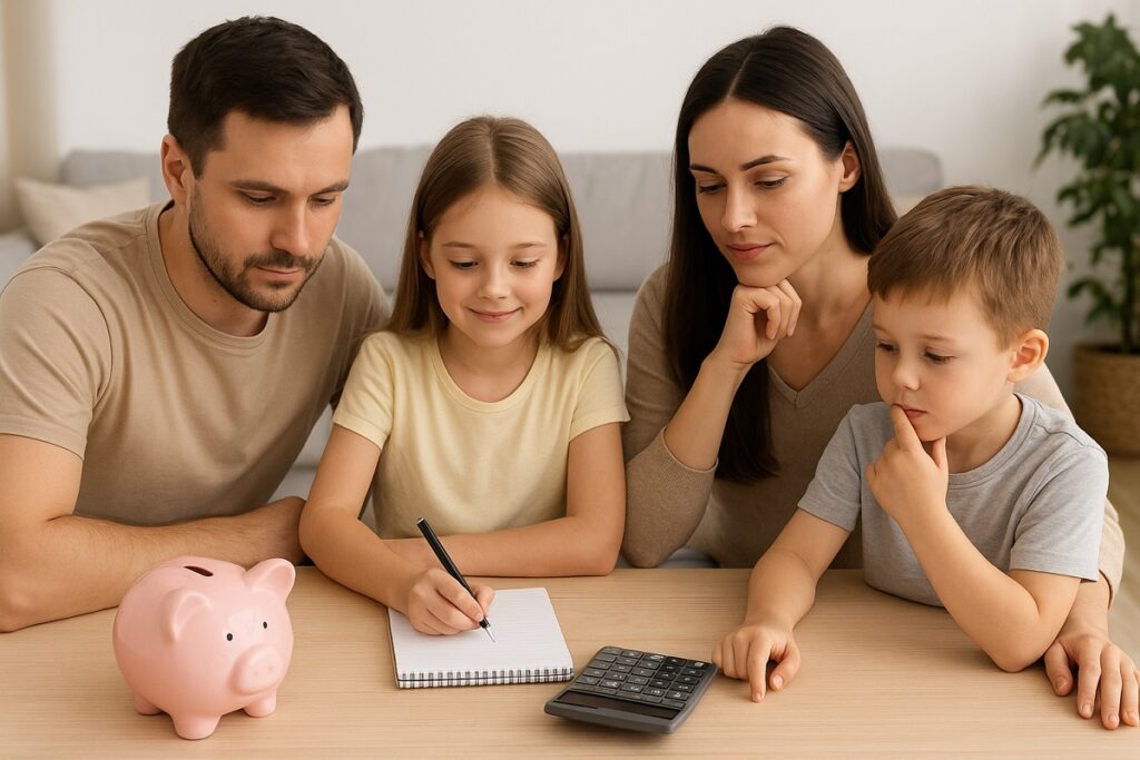 Familia planifica retos semanales para fortalecer el ahorro. FOTO: ChatGPT (Inteligencia Artificial).