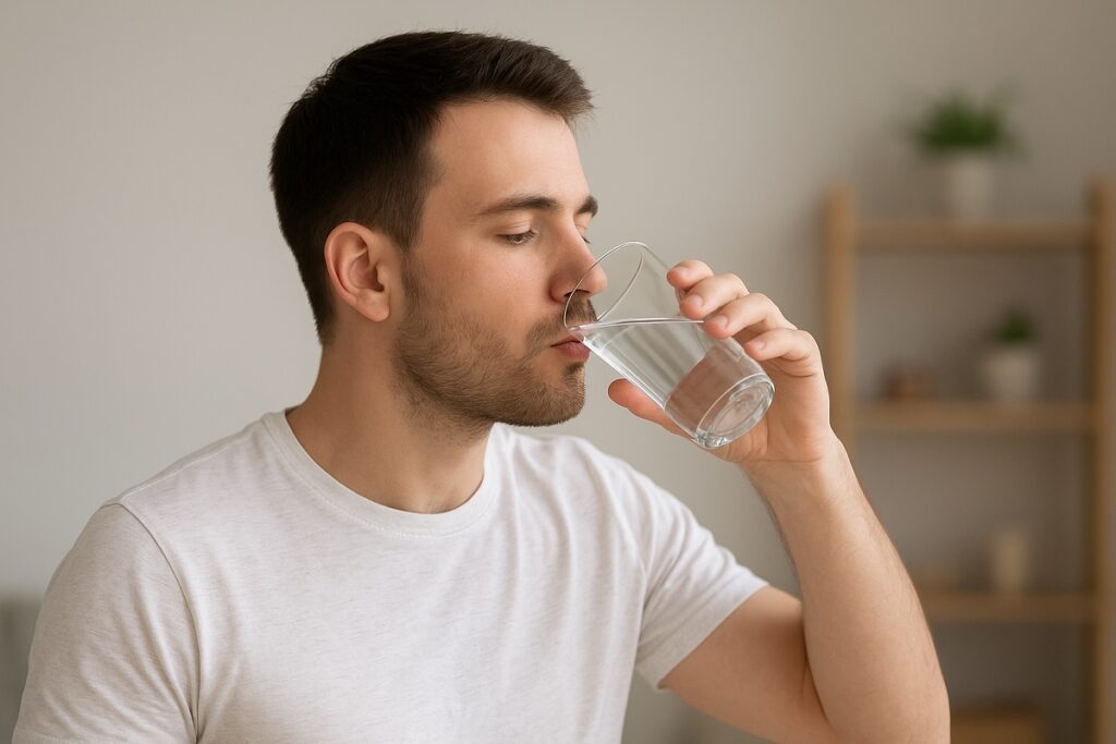 Tomar un vaso de agua nada más levantarse mejora la hidratación matutina sin renunciar al café. FOTO: ChatGPT (Inteligencia Artificial).