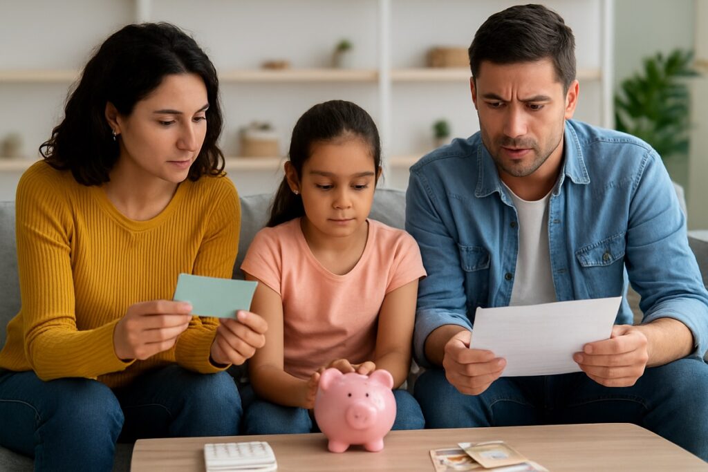 Familias adoptan el fondo del mes 13 para enfrentar gastos no planificados. FOTO: Inteligencia Artificial (ChatGPT).