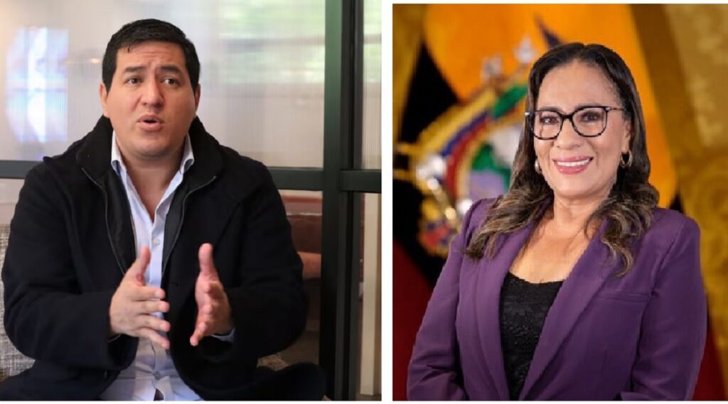 Zaida Rovira, ministra de Gobierno, junto a Andrés Arauz, excandidato a la presidencia del país. FOTO: Composición.