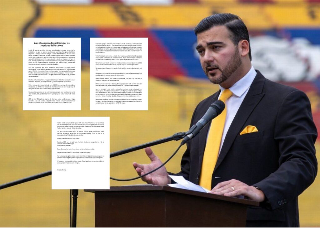 Antonio Álvarez responde con dureza al reclamo salarial del plantel de Barcelona SC