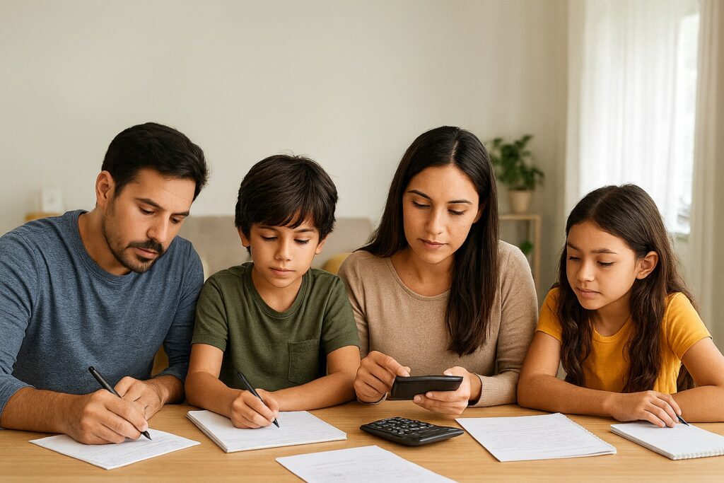 Familias organizan roles financieros para controlar gastos y reforzar el ahorro. FOTO: ChatGPT (Inteligencia Artificial).
