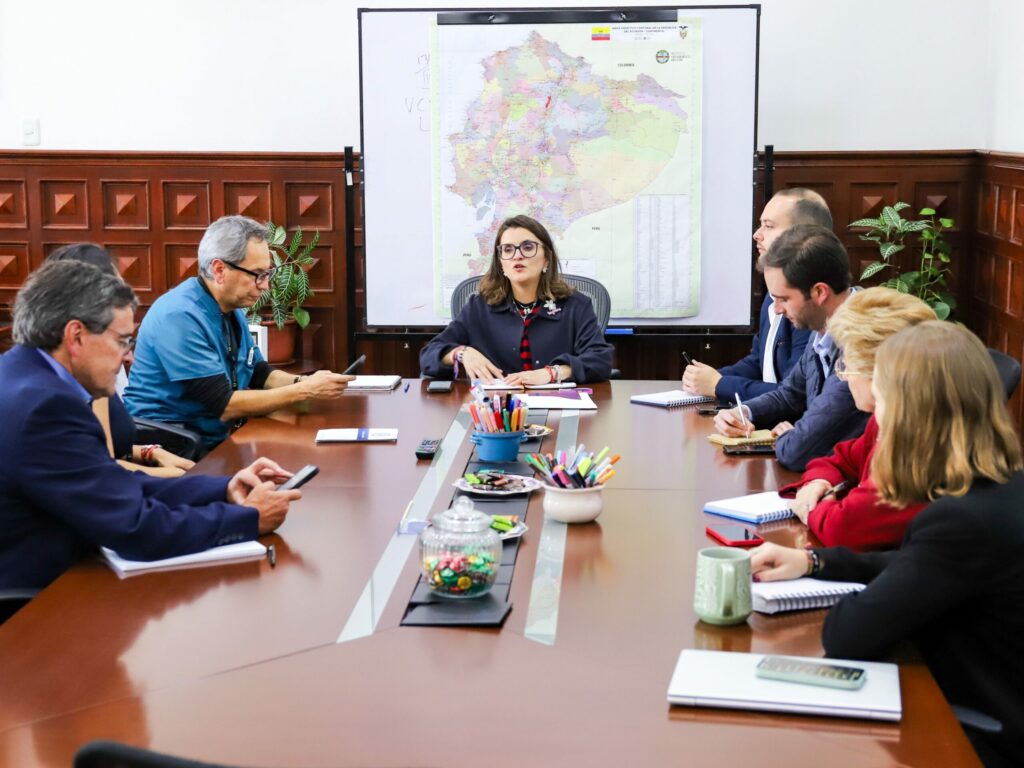 María José Pinto, vicepresidente, durante una reunión con la sociedad pediátrica ecuatoriana. FOTO: @Vice_Ec.