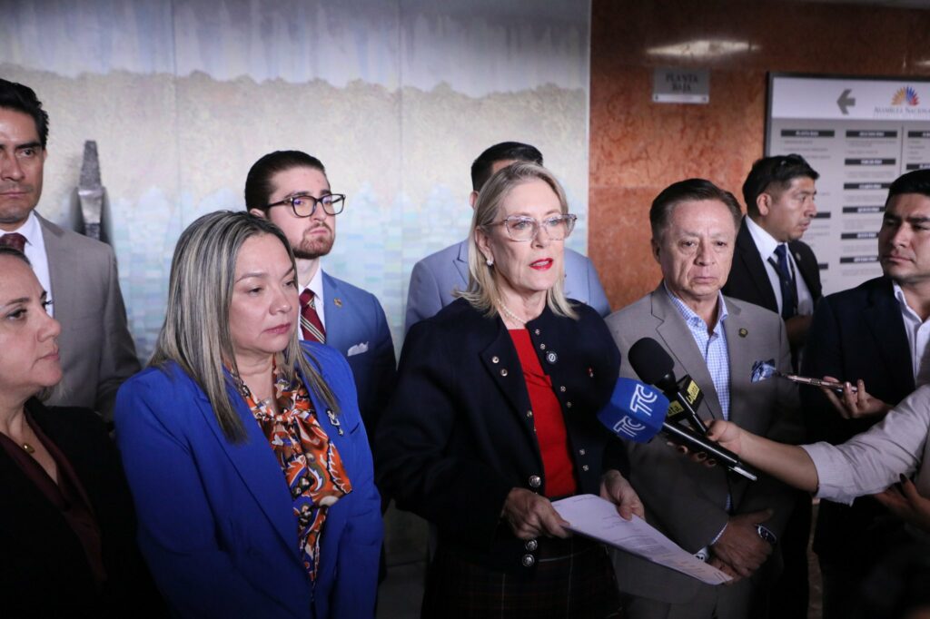 La legisladora nacional Annabella Azin presentó el Proyecto de Ley para Proteger a Niños, Niñas y Adolescentes frente a las Drogas y el Reclutamiento Delictivo. FOTO: @AsambleaEcuador.