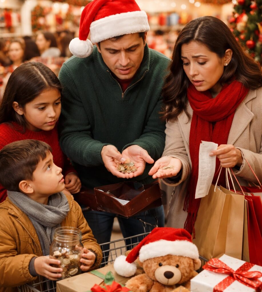 Gastos en regalos desafían las finanzas familiares durante la Navidad. FOTO: Inteligencia Artificial.
