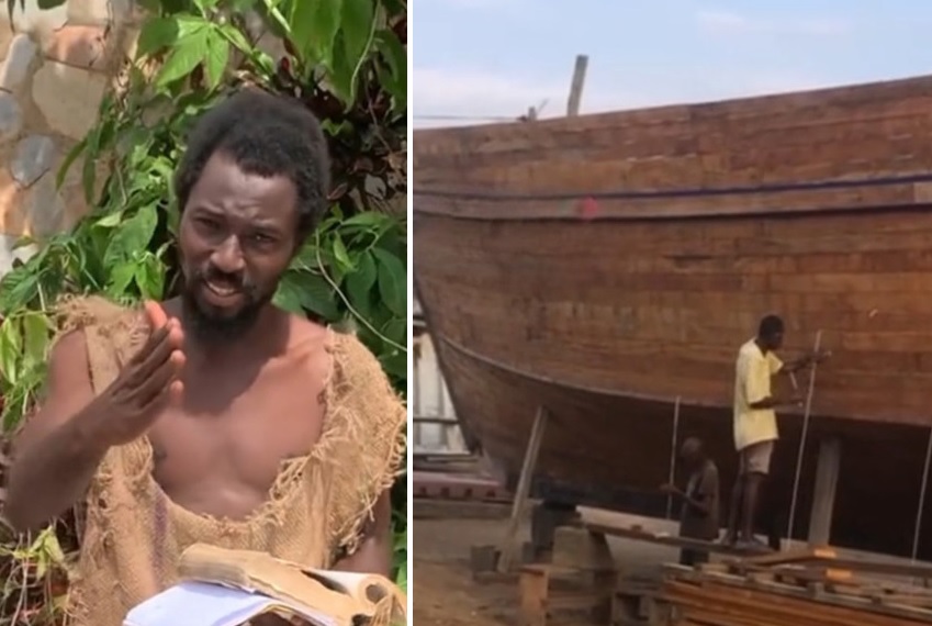 Un hombre autoproclamado profeta, identificado como Ebo Noah, ha construido ocho grandes arcas de madera en un campo polvoriento de Ghana.