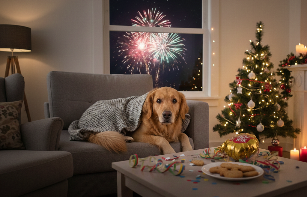 Protege a las mascotas del estrés por fuegos artificiales.