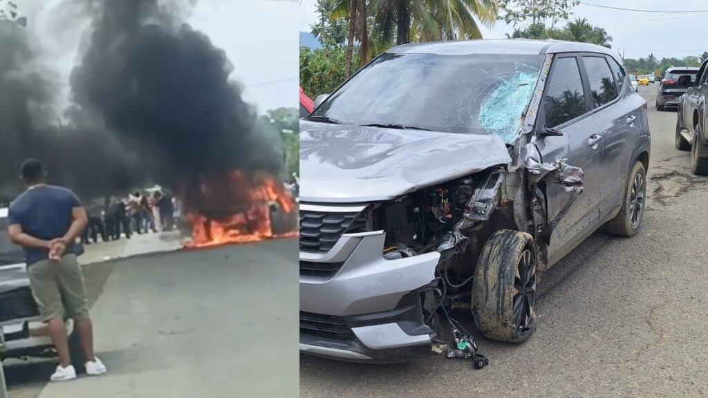 Accidente en Portoviejo Turba enardecina incendia un vehículo involucrado en siniestro vial que cobró la vida de un motociclista.
