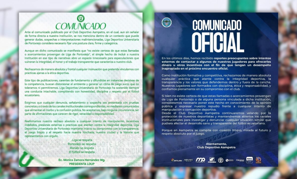 Aampetra alerta intento de amaño y Liga de Portoviejo rechaza insinuaciones