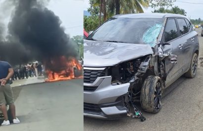 Accidente en Portoviejo Turba enardecina incendia un vehículo involucrado en siniestro vial que cobró la vida de un motociclista.
