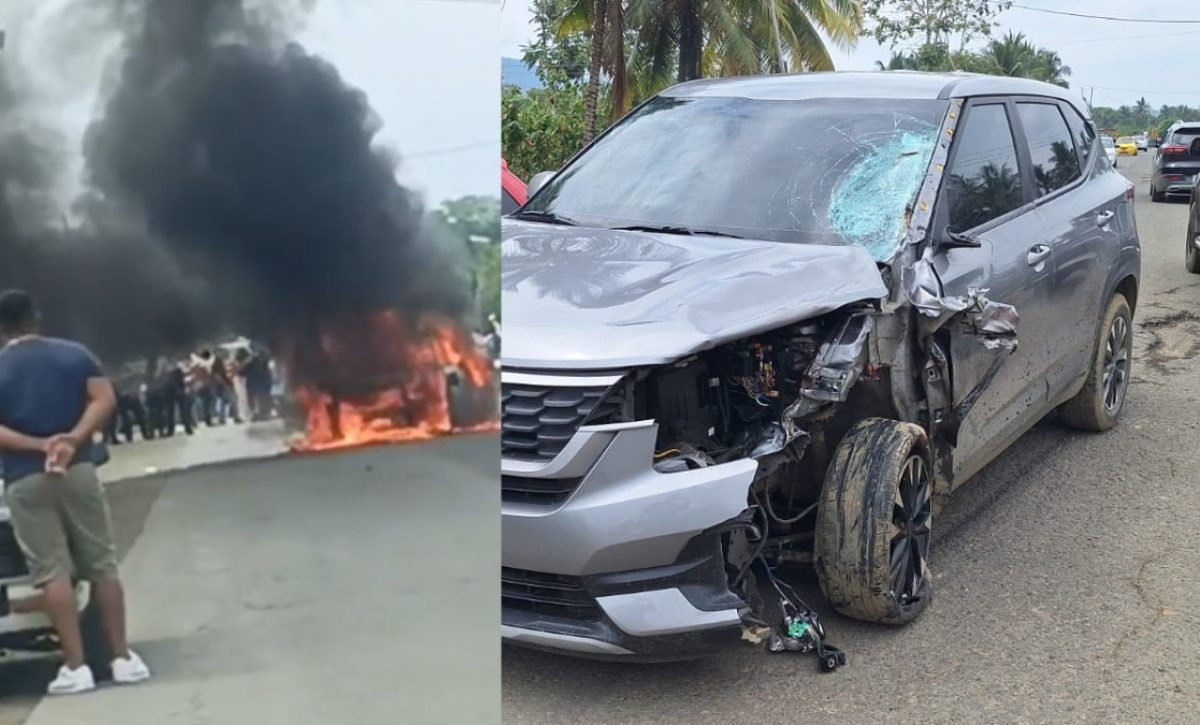 Accidente en Portoviejo Turba enardecina incendia un vehículo involucrado en siniestro vial que cobró la vida de un motociclista.