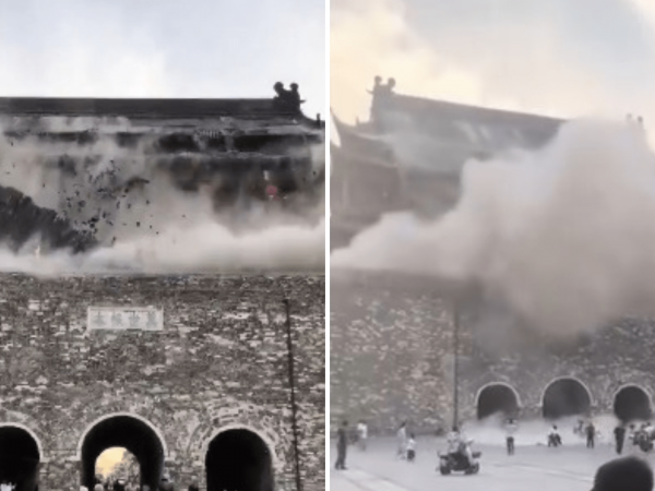 Colapsa la Torre del Tambor de Fengyang, China, tras un año de su restauración