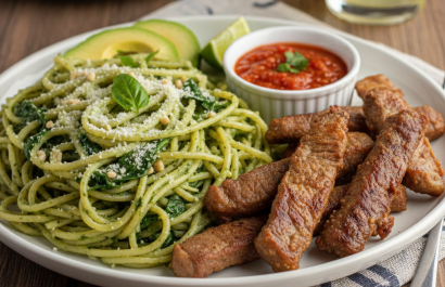 Los tallarines verdes con carne son fáciles de preparar.