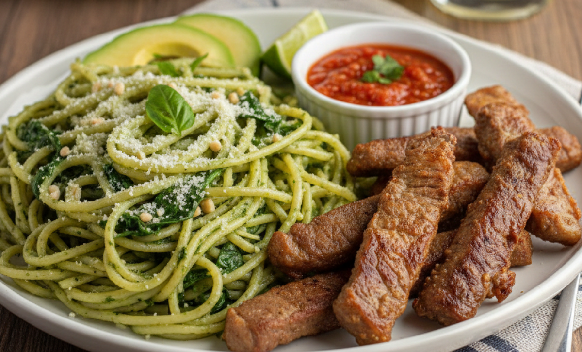 Los tallarines verdes con carne son fáciles de preparar.