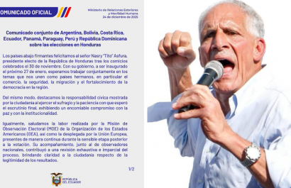 La Cancillería de Ecuador publicó en comunicado conjunto en sus redes sociales.