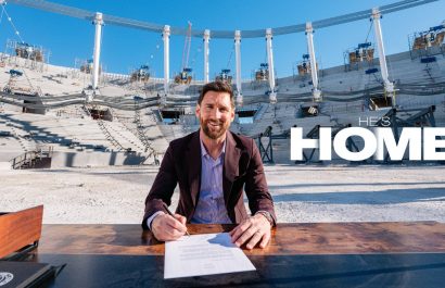 Leo Messi firmó su renovación de contrato en el estadio en construcción.