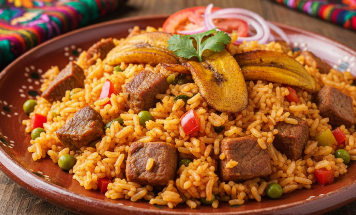 El arroz colorado de cerdo es nutritivo y delicioso.