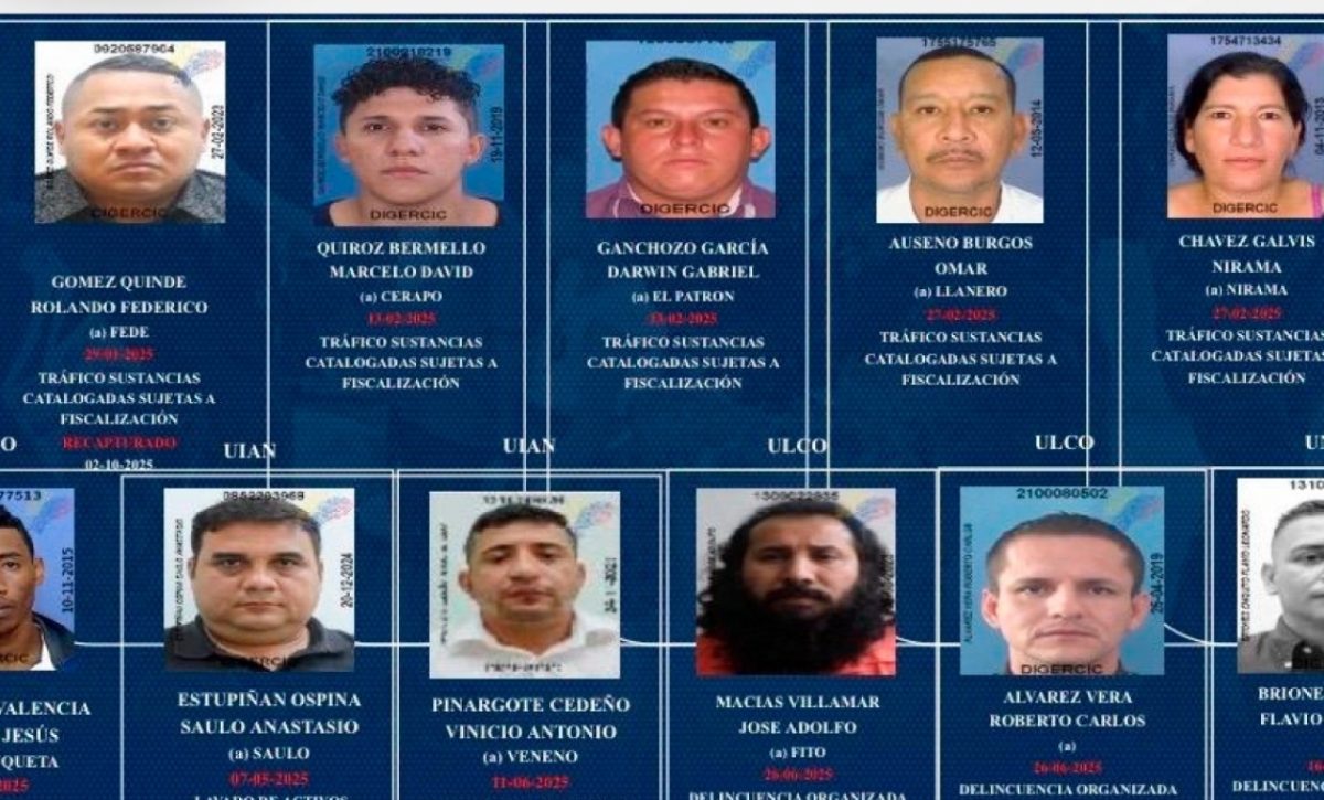 Estos son los 20 objetivos de alto valor que han sido detenidos dentro y fuera de Ecuador en lo que va del 2025.