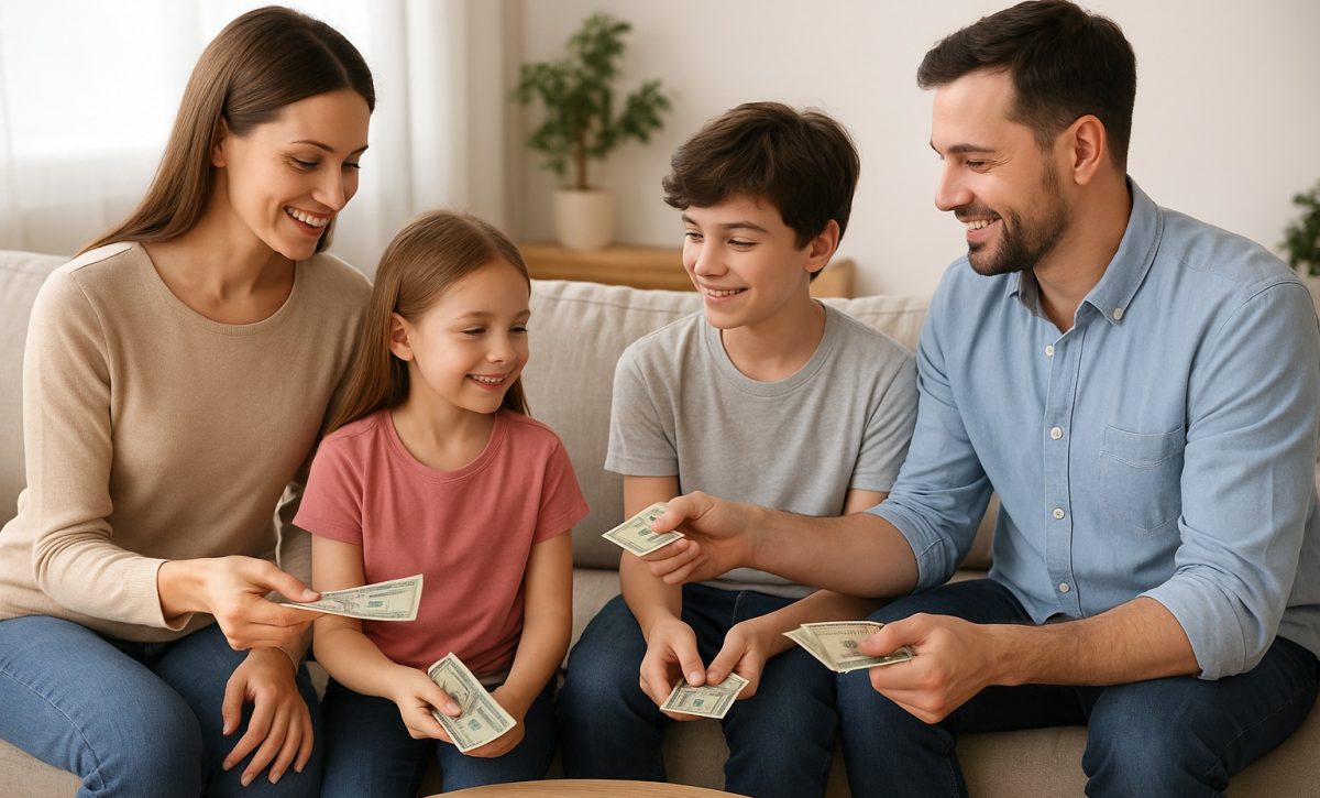 Familias adoptan mesadas educativas para fortalecer la responsabilidad financiera infantil. FOTO: Inteligencia Artificial (ChatGPT).