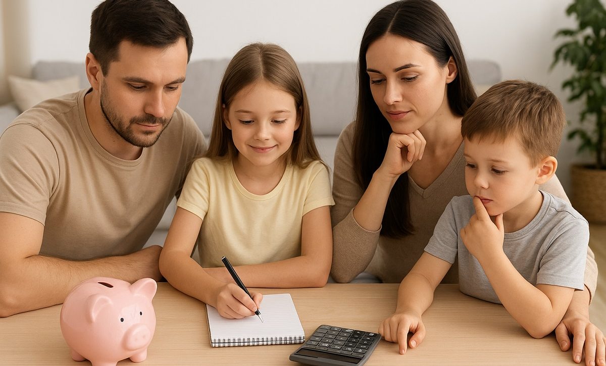 Familia planifica retos semanales para fortalecer el ahorro. FOTO: ChatGPT (Inteligencia Artificial).
