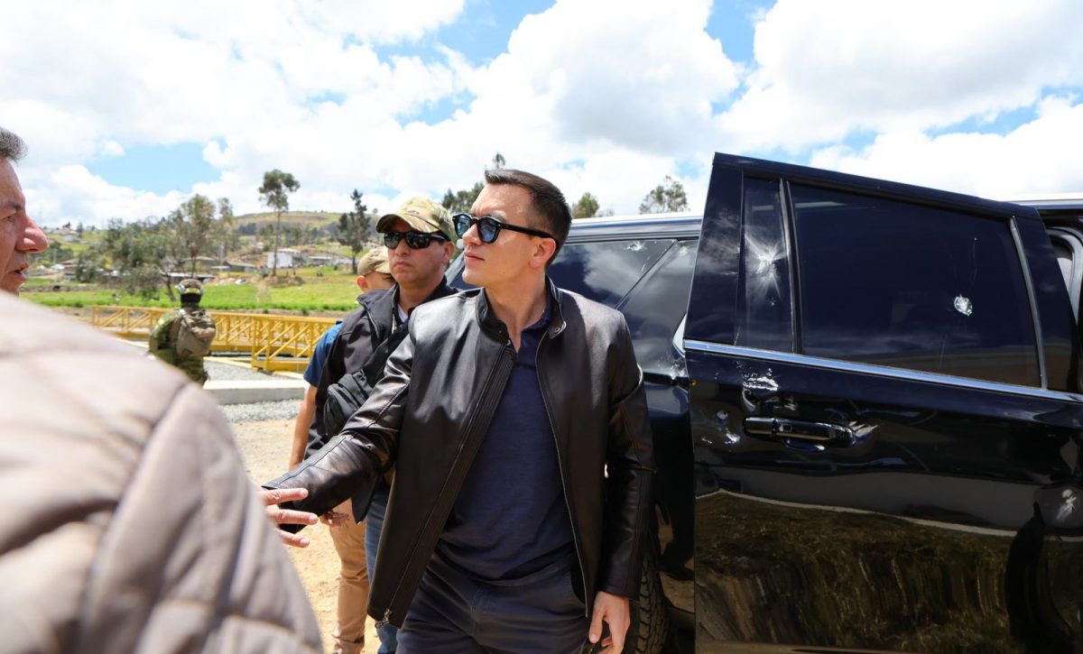 El presidente Daniel Noboa sufrió un ataque en la provincia del Cañar. FOTO: @Presidencia_Ec.