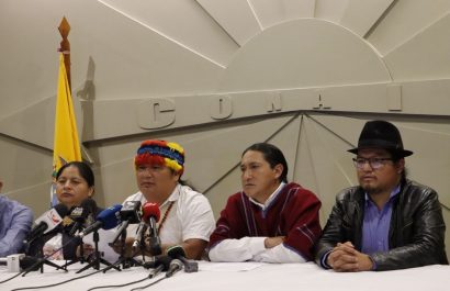 Marlon Vargas, presidente de la Conaie, en una rueda de prensa que dieron ayer en la sede de la Confederación. FOTO: @CONAIE_Ecuador.