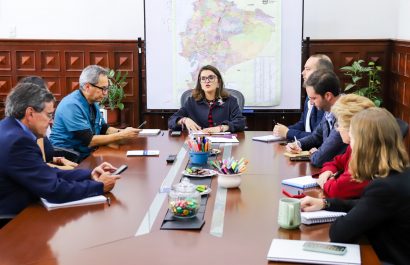 María José Pinto, vicepresidente, durante una reunión con la sociedad pediátrica ecuatoriana. FOTO: @Vice_Ec.