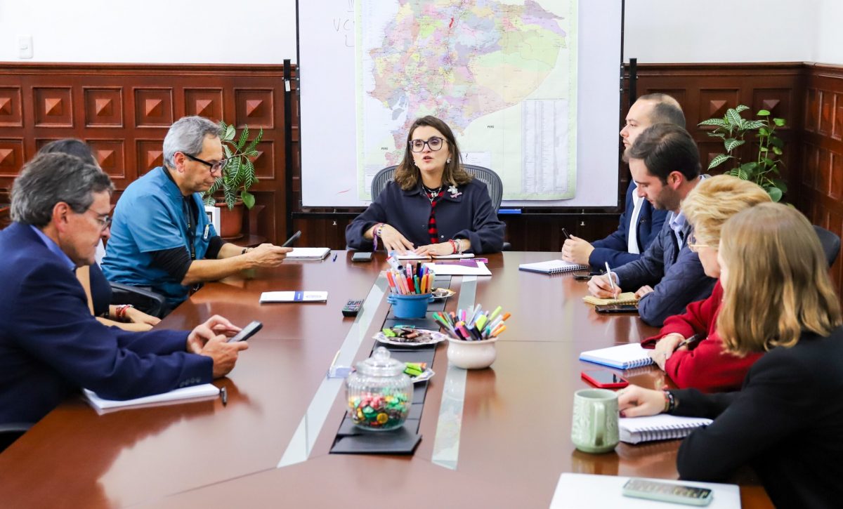 María José Pinto, vicepresidente, durante una reunión con la sociedad pediátrica ecuatoriana. FOTO: @Vice_Ec.