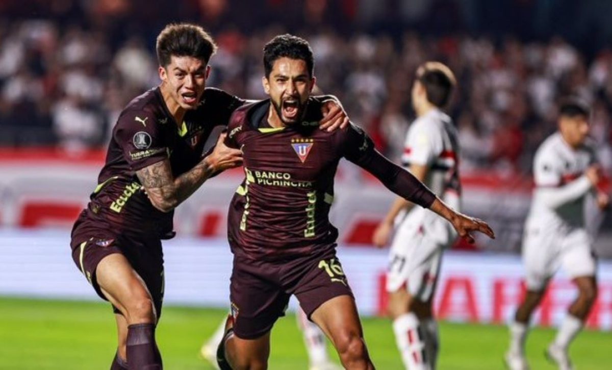 Jeison Medina celebra el gol del triunfo de Liga de Quito ante Sao Paulo.