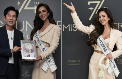 Nadia Mejía compartió con Nawat Itsaragrisil, ejecutivo de Miss Universo, al sumarse a la concentración.