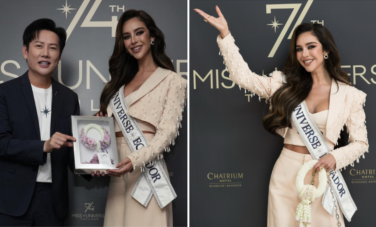 Nadia Mejía compartió con Nawat Itsaragrisil, ejecutivo de Miss Universo, al sumarse a la concentración.
