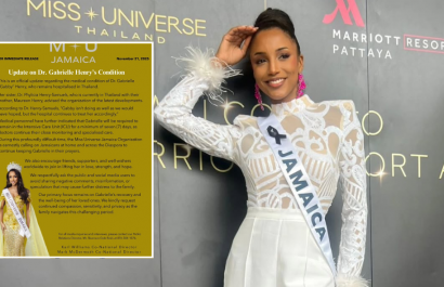 Miss Jamaica tuvo que abandonar el certamen de belleza tras su caída.