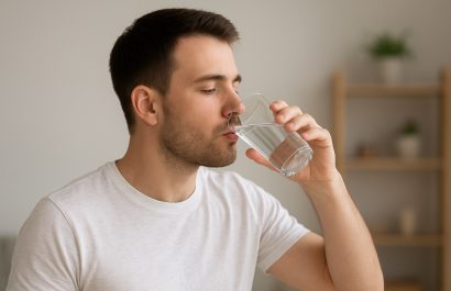 Tomar un vaso de agua nada más levantarse mejora la hidratación matutina sin renunciar al café. FOTO: ChatGPT (Inteligencia Artificial).