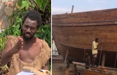 Un hombre autoproclamado profeta, identificado como Ebo Noah, ha construido ocho grandes arcas de madera en un campo polvoriento de Ghana.