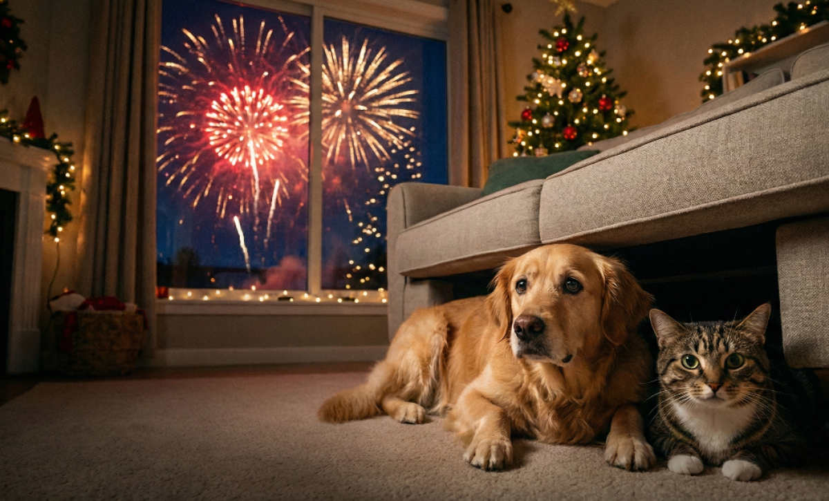 Cuidar a las mascotas durante la pirotecnia de Fin de Año.