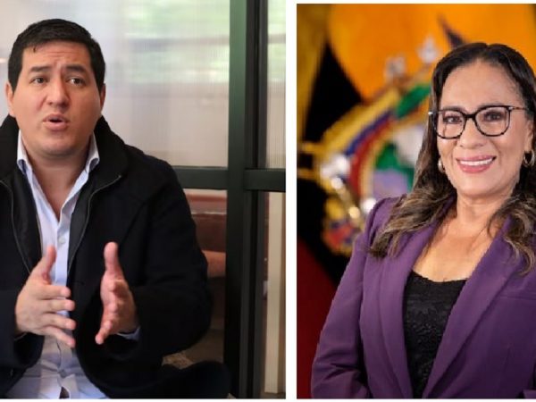 Zaida Rovira, ministra de Gobierno, junto a Andrés Arauz, excandidato a la presidencia del país. FOTO: Composición.