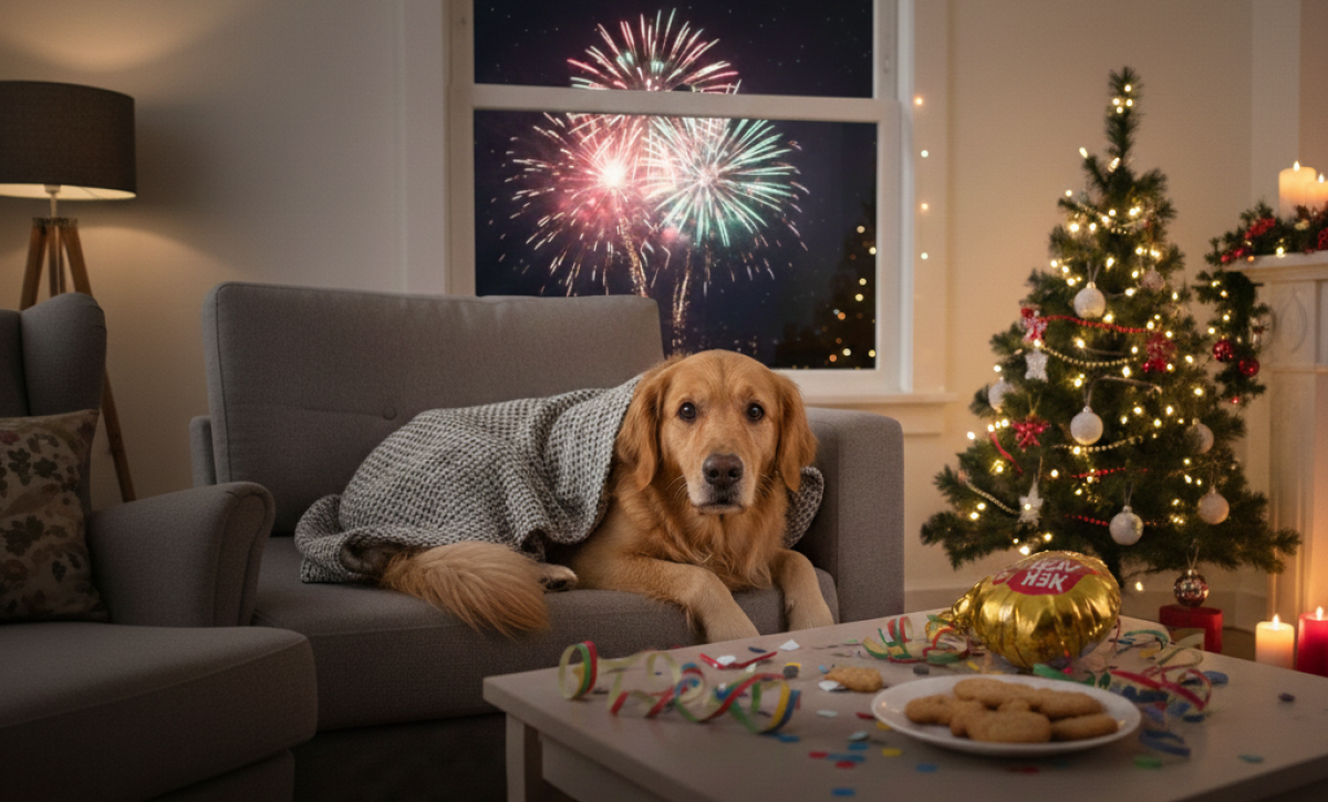 Protege a las mascotas del estrés por fuegos artificiales.